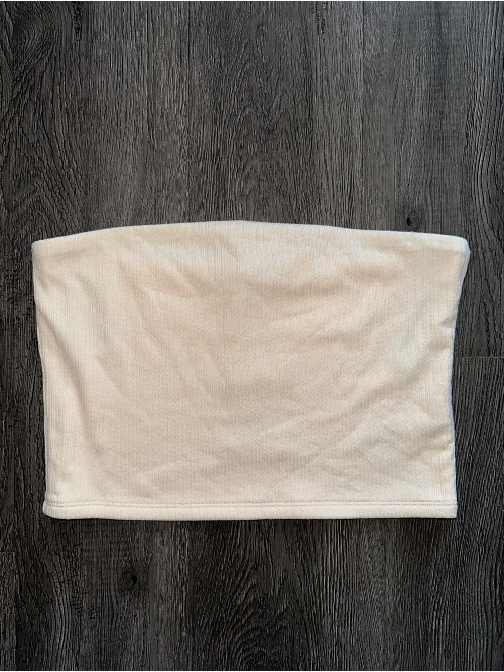 Cream Ribbed Strapless Tube Top